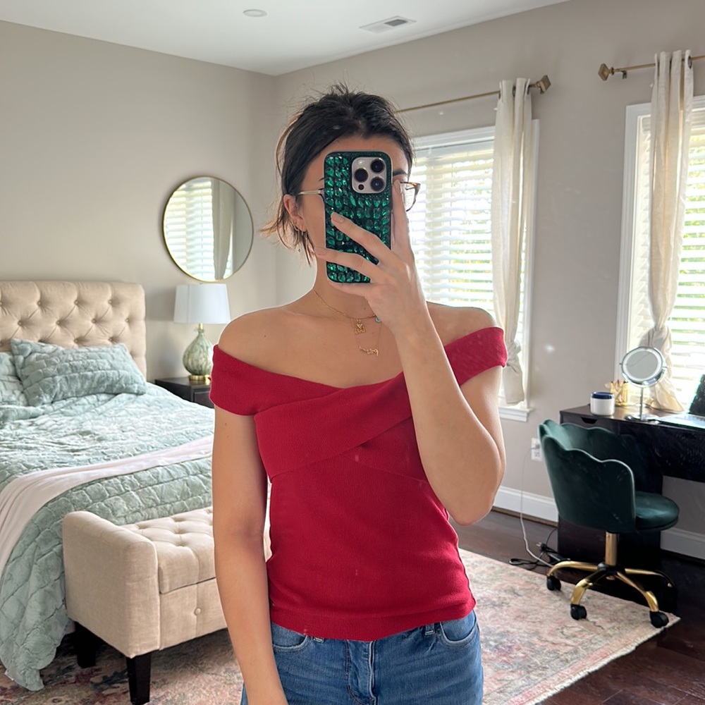 Red hollister off the shoulder wrap top